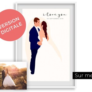 Póster Retrato digital personalizado pareja bebé familia hermana hermano abuela perro - regalo mamá papá cumpleaños boda nacimiento