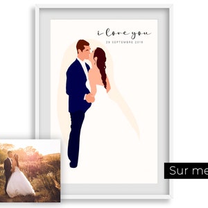 Affiche Portrait personnalisé couple bebe famille soeur frère papi mamie chien - cadeau maman papa anniversaire mariage naissance bapteme
