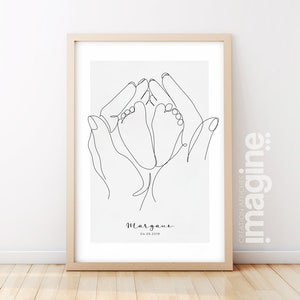 Poster hand mom baby customizable Line art style