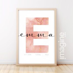 Cartel de carta de nombre personalizable - nacimiento de cumpleaños - fecha del nombre del apodo - bebé niño - decoración del cartel de la pared - sala de estar del dormitorio
