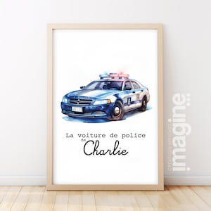 Poster personalizzato dell'auto della polizia - L'auto della polizia di {nome del bambino} per i piccoli appassionati di polizia