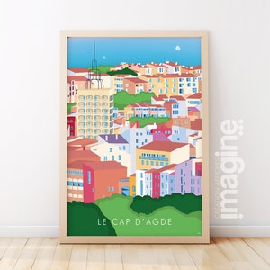 Cap d'Agde - Hérault - Francia - poster da cartolina per le vacanze - colori del sud - spiaggia e sole - Mediterraneo - souvenir regalo estivo