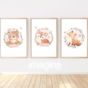 Poster Hirschbär und süßer Fuchs als Dekoration für Kinder und Babys