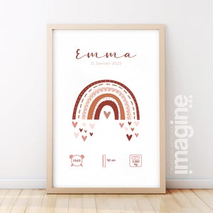 Affiche Naissance Personnalisée Arc-en-Ciel | Prénom Date Poids | Cadeau Bébé | Déco Chambre Enfant | Impression France