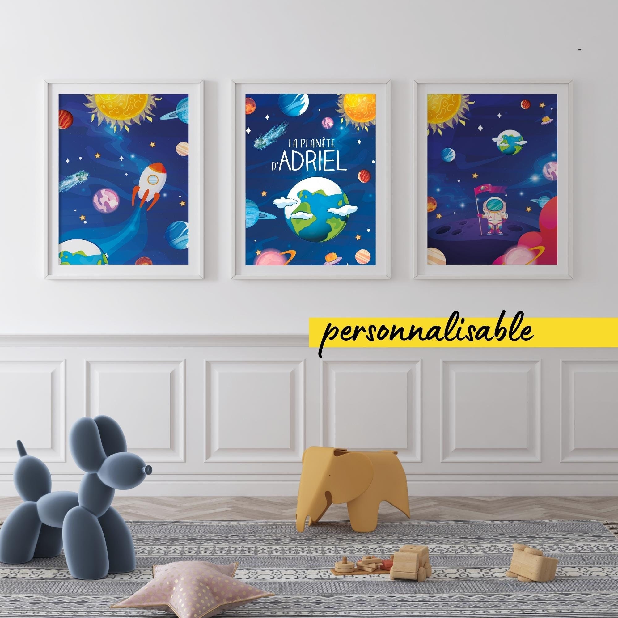 Espace Affiches Personnalisé Chambre Enfant - Décoration 3 Posters Garçon Fille Space -Idée Cadeau A