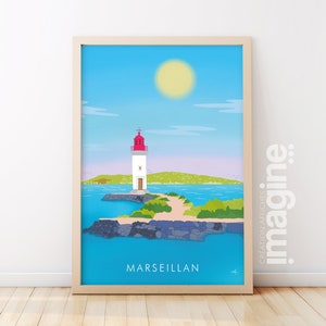 Marseillan dans l'Hérault France destination vacances en carte postale affiche dans les couleurs du sud pour ce village de la Méditerranée