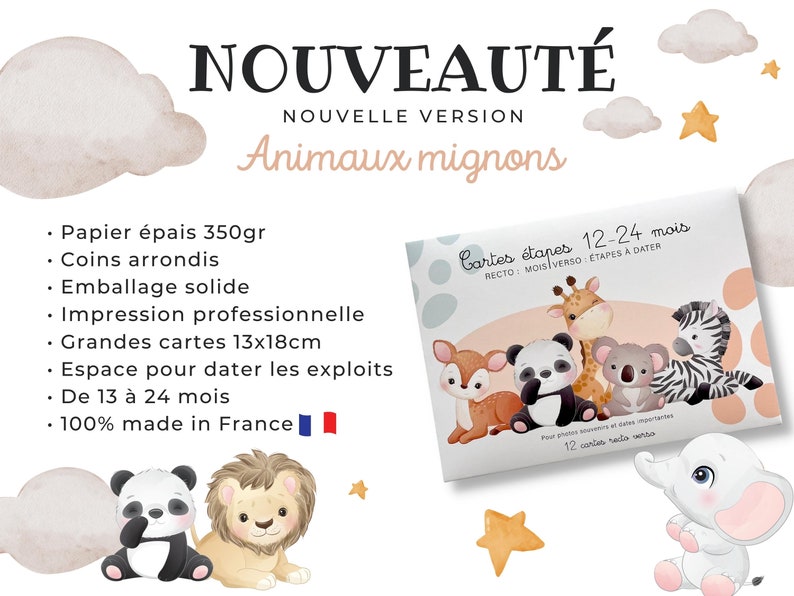 Cartes étapes bébé - 13 - 24 mois - 1 à 2 ans sur thème Animaux mignon jungle forêt pour souvenir photo famille deuxième année image 5