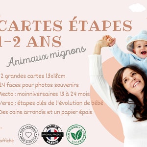 Cartes étapes bébé - 13 - 24 mois - 1 à 2 ans sur thème Animaux mignon jungle forêt pour souvenir photo famille deuxième année image 8