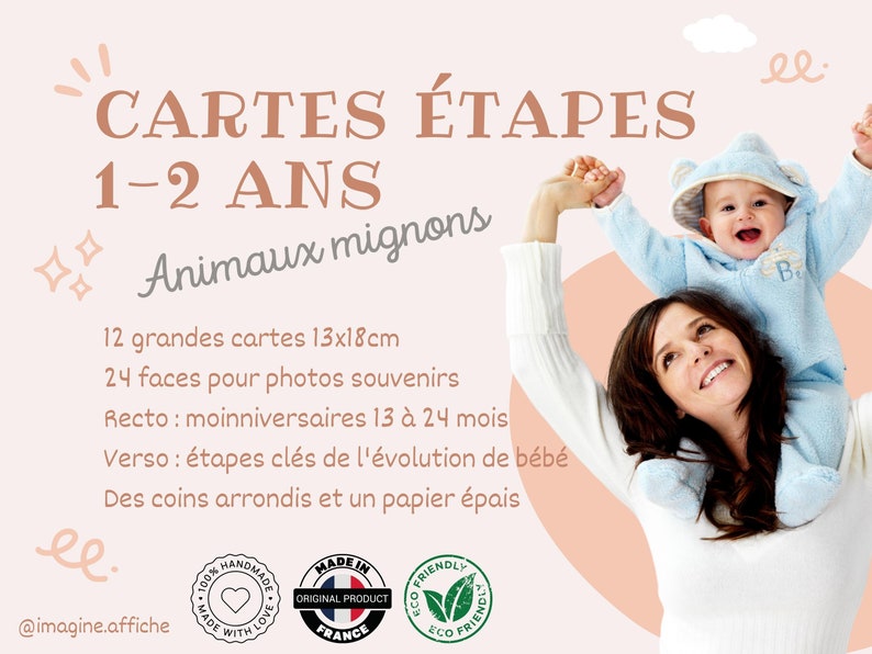 Cartes étapes bébé - 13 - 24 mois - 1 à 2 ans sur thème Animaux mignon jungle forêt pour souvenir photo famille deuxième année image 8