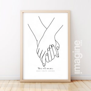 Cartel de mano de pareja de padres personalizable en marco Decoración de dormitorio de sala de estar y regalo Compromiso, boda, inauguración de la casa Estilo de arte lineal