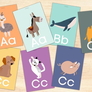 Cartes alphabet animal colorées abc pour apprentissage Décor de salle de classe TÉLÉCHARGEMENT INSTANTANÉ numérique IMPRIMABLE 10x15cm