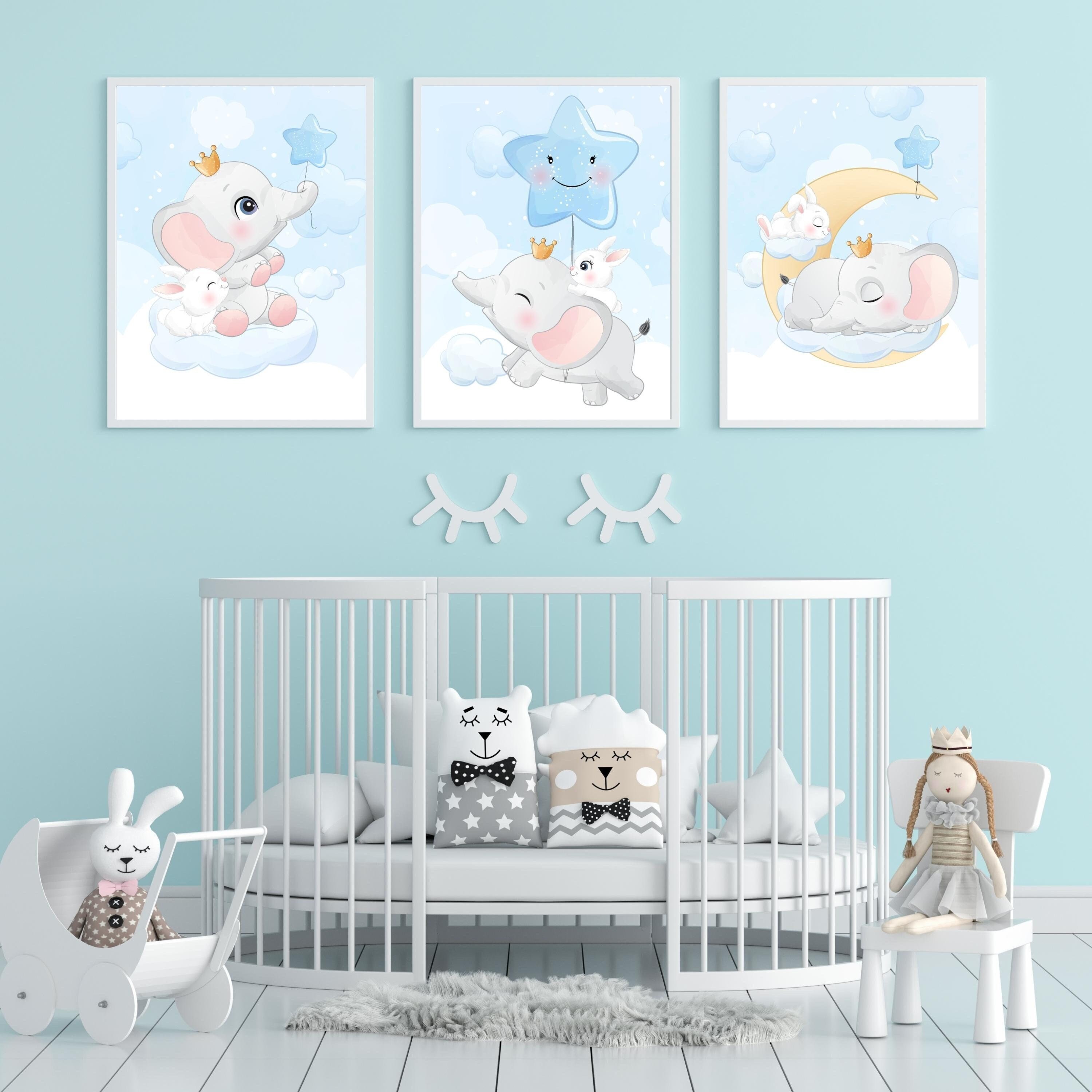 Affiches Éléphant Mignon - 3 Posters Chambre Enfant Bébé Décoration Garçon Cadeau Bebe Naissance Cad