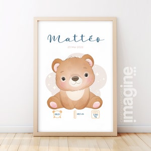 Affiche Naissance Personnalisée 'Ours' - Souvenir Bébé