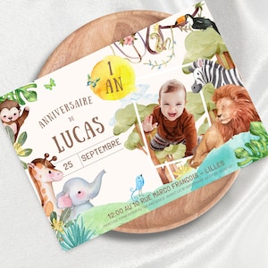Invitation Anniversaire Jungle Animaux dessin Personnalisée - Fête magique