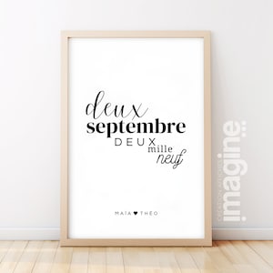 Affiche date personnalisable en lettre mot pour cadeau amoureux parfait à Noël, St valentin ou anniversaire pour couple amour avec prénoms