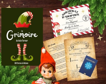 Kit 100 idées farces lutin farceur de noël - Certificat adoption, passeport et lettre Père Noël