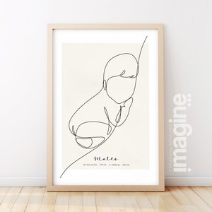 Anpassbares Baby-Poster im Line-Art-Stil, Geschenkidee zur Geburt, Taufe, Weihnachten, Geburtstag für den Wandrahmen im Kinderzimmer oder im Wohnzimmer