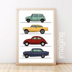 ポスター 車 車両 ライン アート - 子供部屋の装飾 リビング ルーム デザイン - ミニ クーパー ファッション - モダン スタイル - 男少年ポスター - 印刷