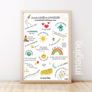 Póster de afirmaciones positivas para niños en versión niño o niña para mejorar la autoestima y la confianza