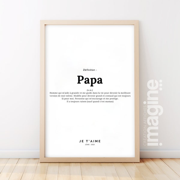 Affiche définition papa pour fête des pères anniversaire bonne fête papa avec citation mot d'amour comme cadeau idéal