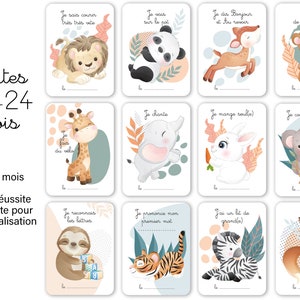 Cartes étapes bébé - 13 - 24 mois - 1 à 2 ans sur thème Animaux mignon jungle forêt pour souvenir photo famille deuxième année image 4