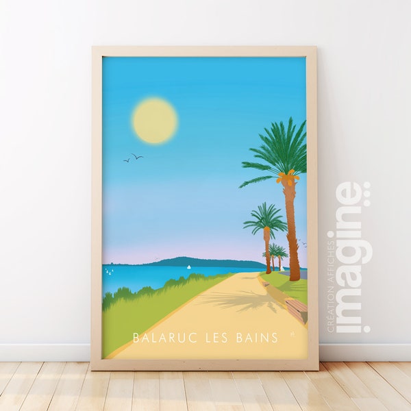 Balaruc les Bains - Hérault - France - vacation postcard poster - southern color - sunny beach - Mediterranean - summer gift souvenir