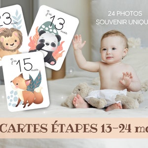 Cartes étapes bébé - 13 - 24 mois - 1 à 2 ans sur thème Animaux mignon jungle forêt pour souvenir photo famille deuxième année image 3