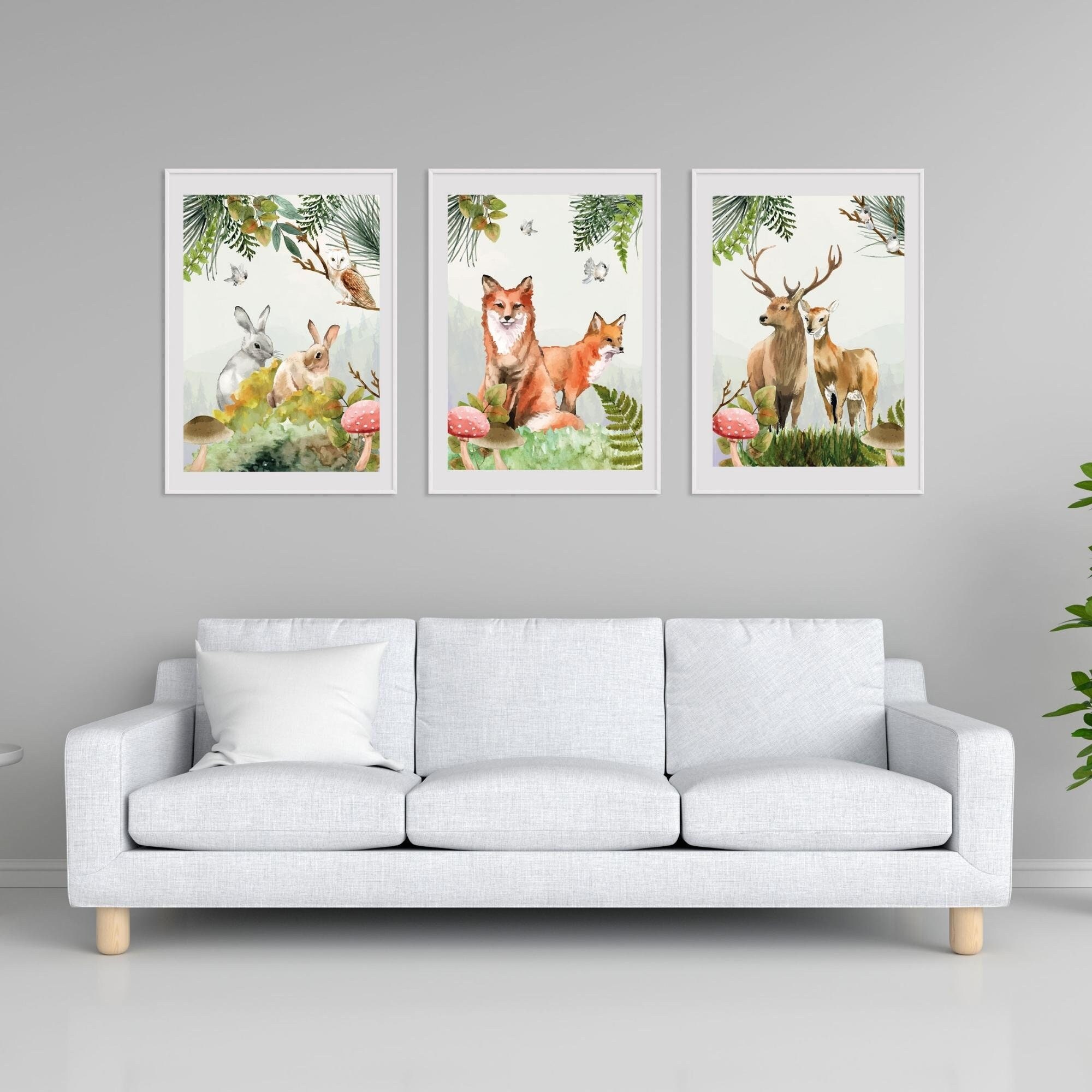 3 Affiches Forêt - Renard Lapin Cerf Chambre Decoration Salon Adulte Enfant Fille Garcon Posters Ann