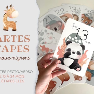 Cartes étapes bébé - 13 - 24 mois - 1 à 2 ans sur thème Animaux mignon jungle forêt pour souvenir photo famille deuxième année image 6