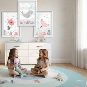 Set med tre posters: Val, Rocka, Sköldpadda för barnrum - Väggdekoration med havsmotiv bild 15