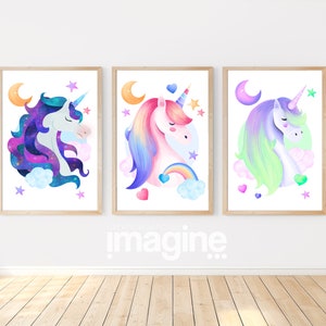 Zauberhafte Einhorn-Poster für Kinder- oder Babyzimmer als Dekoration für Jungen oder Mädchen mit einem zauberhaften und magischen Thema