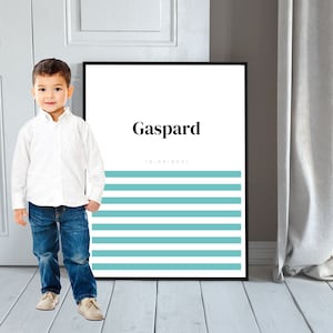 Affiche prénom Marinière rose ou bleu à personnaliser pour anniversaire, naissance, fête enfant