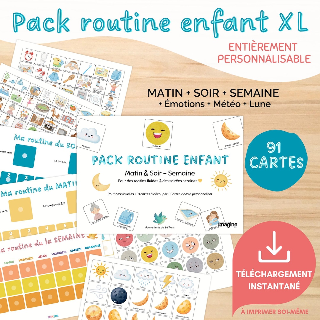 Tableau de routine enfant Montessori | Planning matin soir semaine | 80 ...