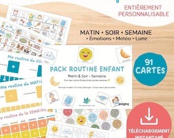 Montessori Children's Routine Chart | Morning, Evening, and Weekly Planner | 80 Action Cards + Bonus Emotions and Weather Cards | Instant Printable PDF