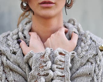 QUEEN || baroque style jacket, medieval design, knit jacket, boho, bohemian jacket, gypsy bulky knit blouse, boho knit jacket, chunky yarn