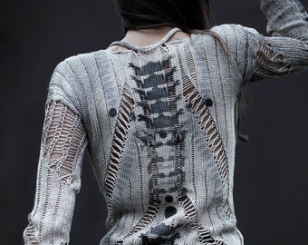 PLANETARIO || handknit sweater, hemp pullover, unisex, gothic, boho print, alien texture, elegant jacket, stylish, party wear, sexy apparel