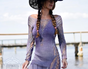 GALAXY || violet indigo, seamless tie-die knitted dress, lace-up, western style, cowboys, tribal, boho, sexy, party dress, for dating dress