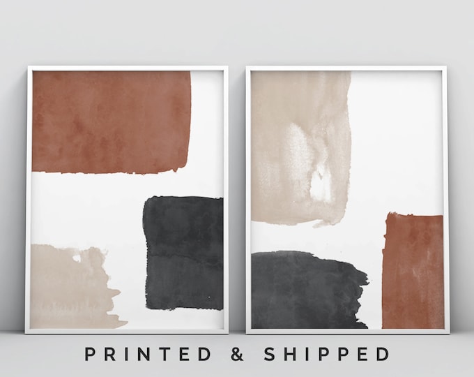 2 Piece Abstract Mid Century Terracotta Modern Earth Tone Wall Art, Set ...