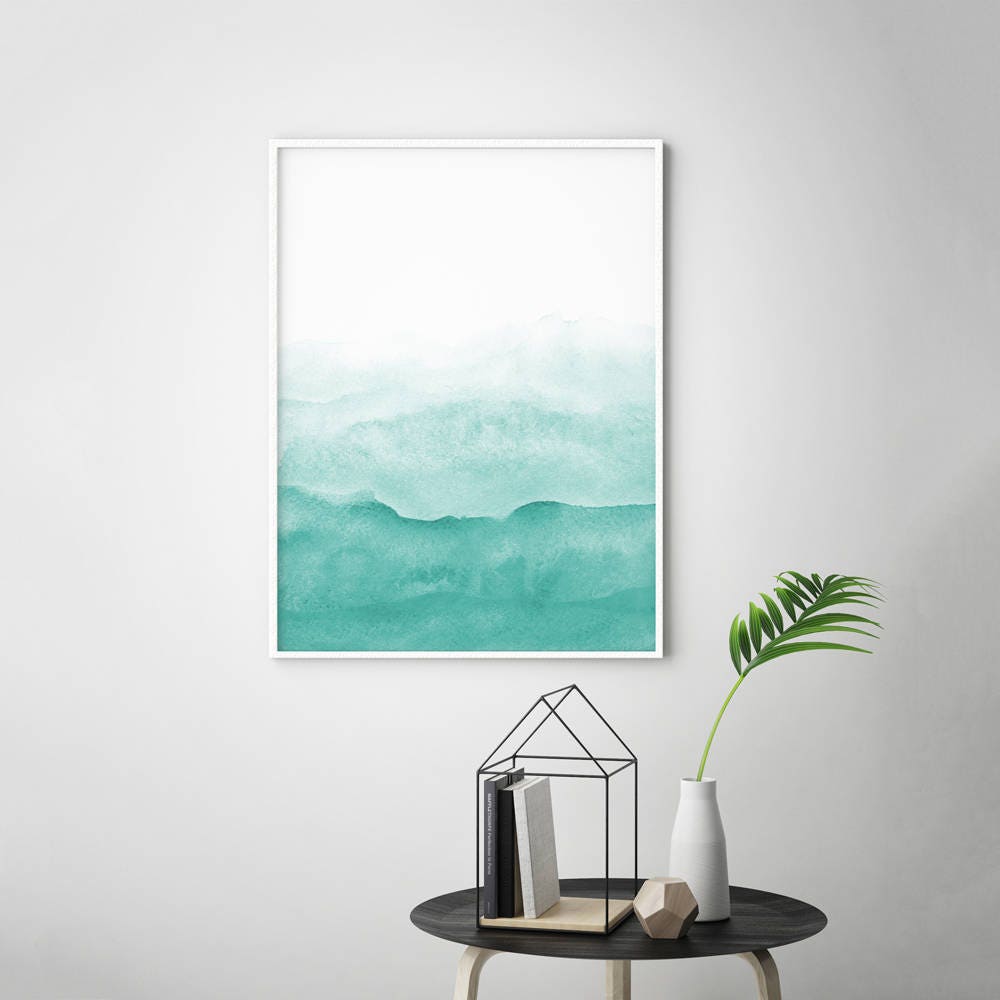 Teal Wall Art Print, Abstract Painting, Modern Minimalist Poster ...