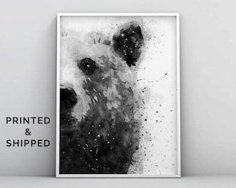 Print beer, Woodlands kinderkamerdier, poster beer, aquarel, schilderij, decor kinderkamer muurkunst, zwart-wit, kinder- en babykamer, kunst