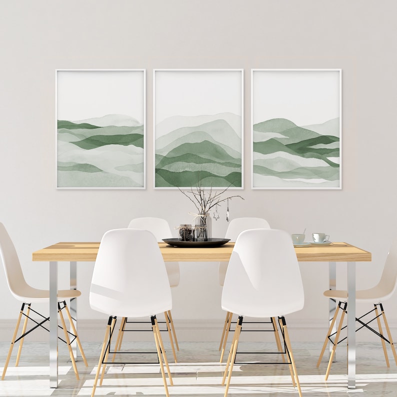 Sage Green Wall Art, Set of 3 Piece Forest Green Watercolor Art Print ...