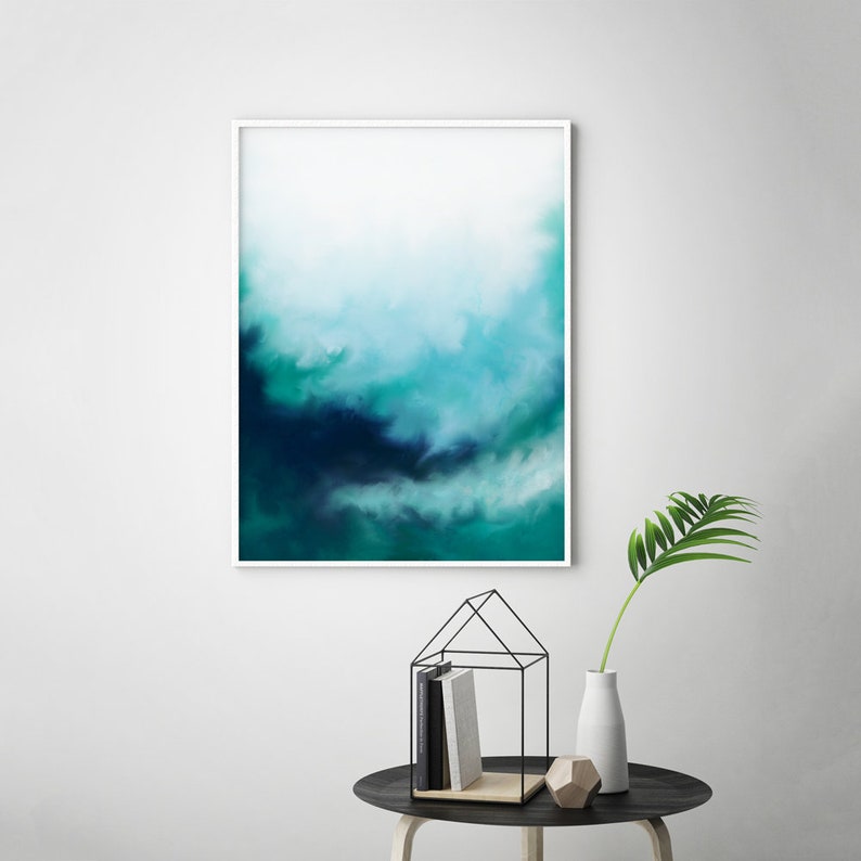 Abstract Teal Print Blue Green Art Print Modern Teal Wall Art Teal Watercolour Turquoise Mint Home Decor Poster Minimal Teal Painting