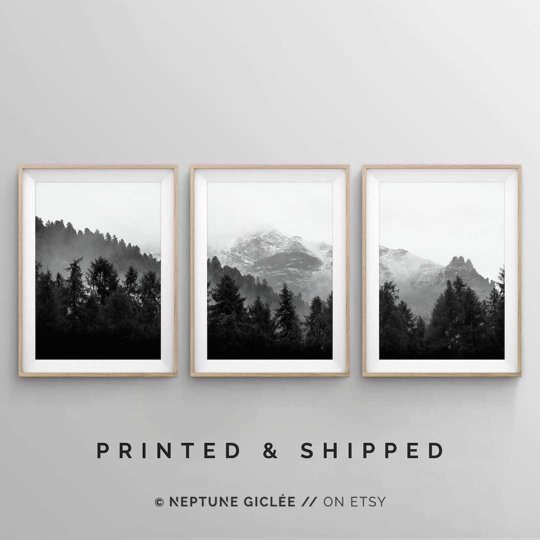 Black and White Art, Mountain Wall Art, 3 Piece Art Prints, Set of 3 ...