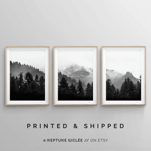 Black and White Art, Mountain Wall Art, 3 Piece Art Prints, Set of 3 Forest Landscape Wall Art, Large Wall Art Prints, Best Sellers Posters