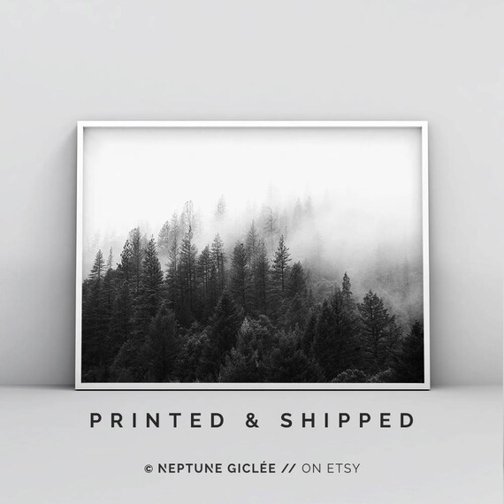 Forest Art, Foggy Forest Print, Nordic Wall Print, Black and White Minimalist Poster, Forest Wall Art, Modern Home Decor, Woodland Art Print