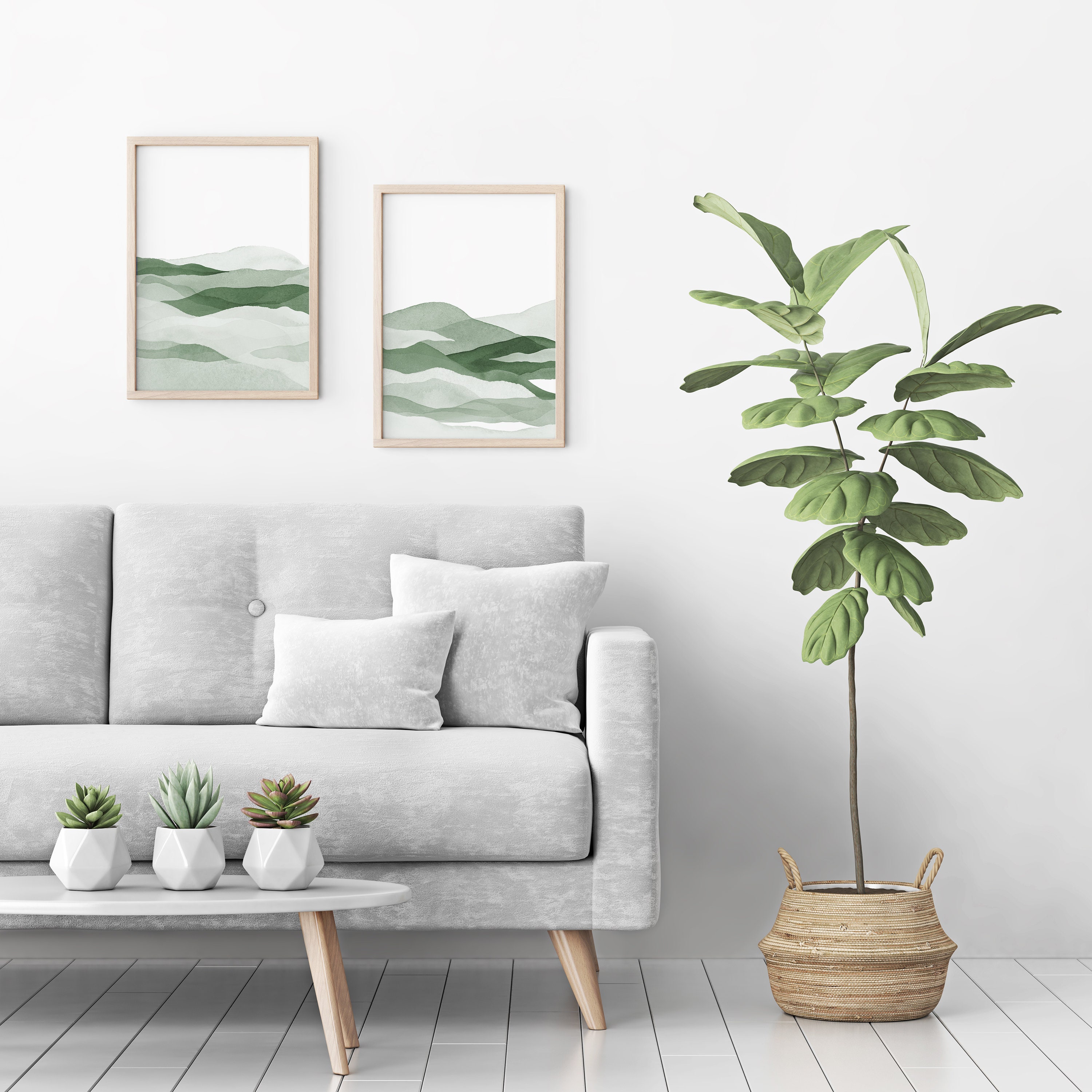 Sage Green Wall Art Set of 3 Piece Forest Green Watercolor Etsy