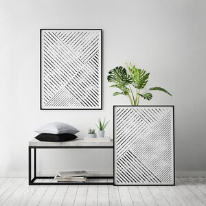 Juego de 2 impresiones de arte de pared minimalista, arte geométrico, arte escandinavo, póster escandinavo, póster abstracto moderno, arte lineal en blanco y negro imagen 3