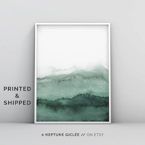 Minimalistic Forest Green Watercolor Wall Art, Abstract Modern Emerald Dark Green Ink Wall Art Poster Print, Contemporary Rustic Sage Green