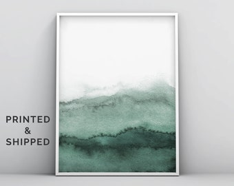 Minimalistic Forest Green Watercolor Wall Art, Abstract Modern Emerald Dark Green Ink Wall Art Poster Print, Contemporary Rustic Sage Green