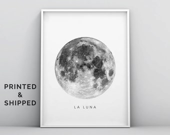 La Luna Moon Wall Art Poster, Lunar Moon Print, Full Moon Poster Art, Black and White Photography, Luna Print, Solar System Art, Celestial